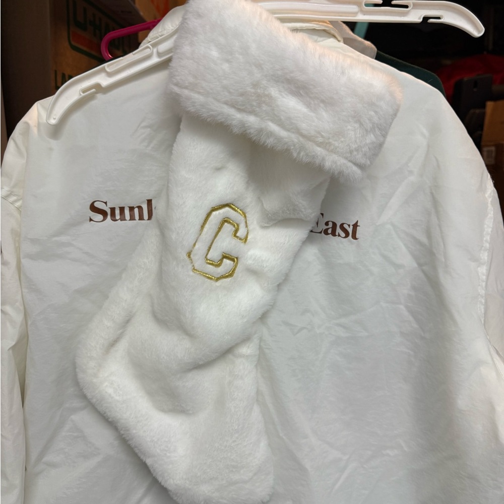 White Faux Fur Stocking with Gold Letter C